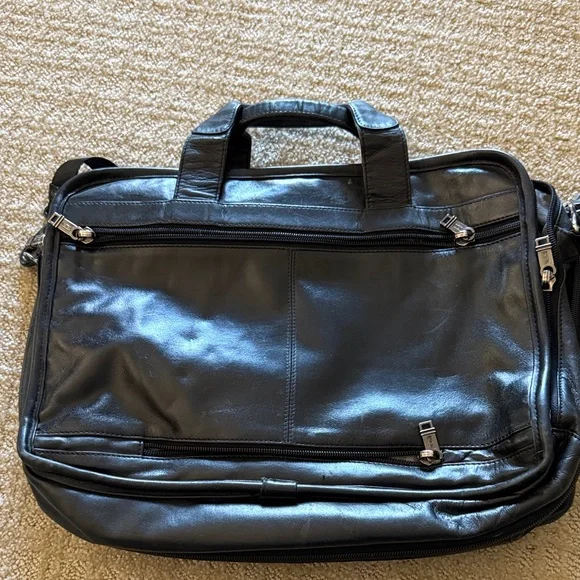Tumi Refurbished Black Leather Messenger Bag